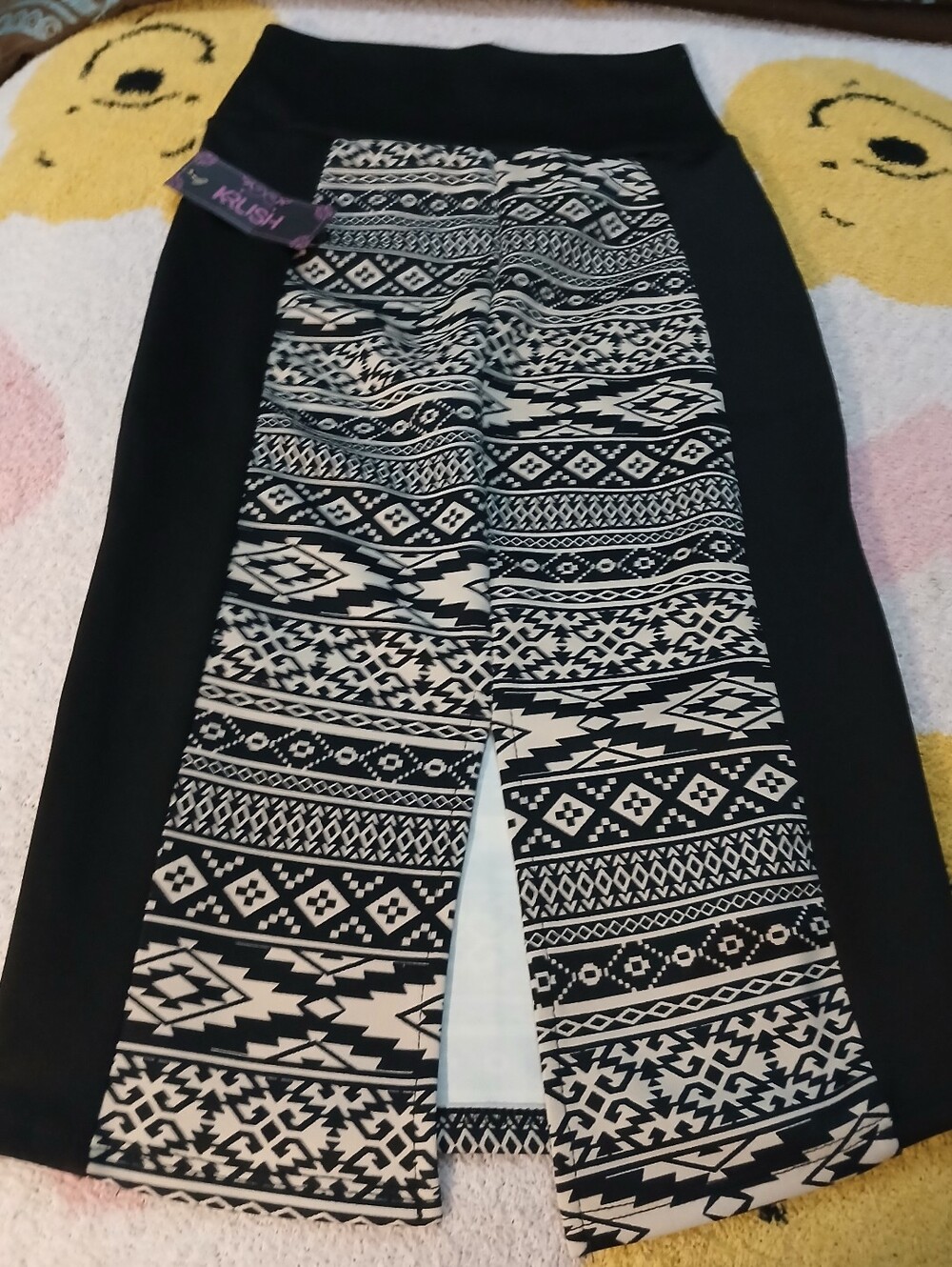 NWT Black Tribal Panel Skirt with Back Slit.